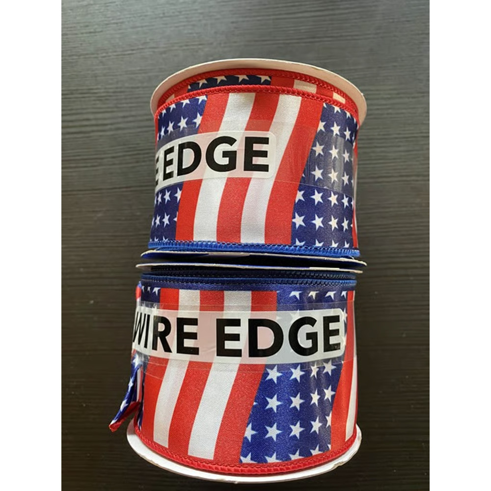 Two Spools Place & Time Patriotic Ribbon Tan, Red & Blue for 4th of July Decor
